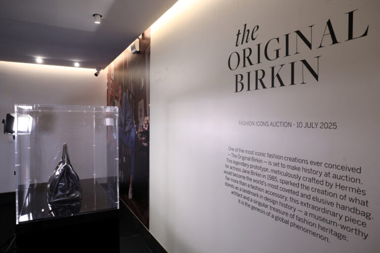 The Original Birkin displayed at Sotheby's auction house in Paris